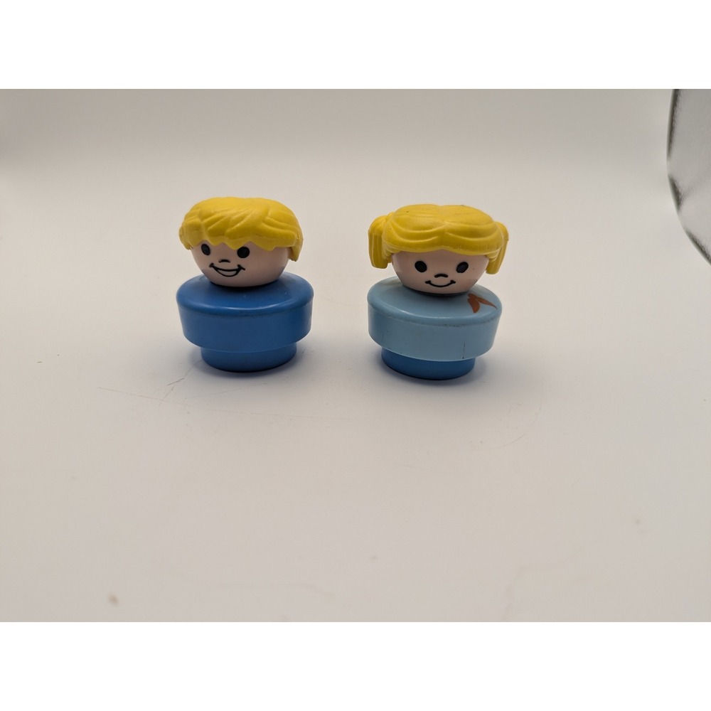 Vintage 1990 Fisher Price Chunky Little People Blondes Boy Girl Blue Figures